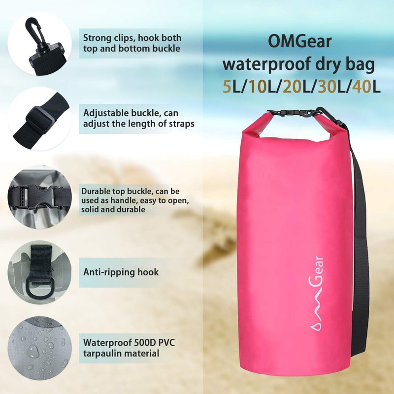 OMGear Waterproof Dry Bag Backpack Waterproof Phone Pouch 40L/30L/20L/10L/5L Floating Dry Sack For Kayaking Boating Sailing Canoeing Rafting Hiking Camping Outdoors Activities (Pink2, 20L) - Image 3